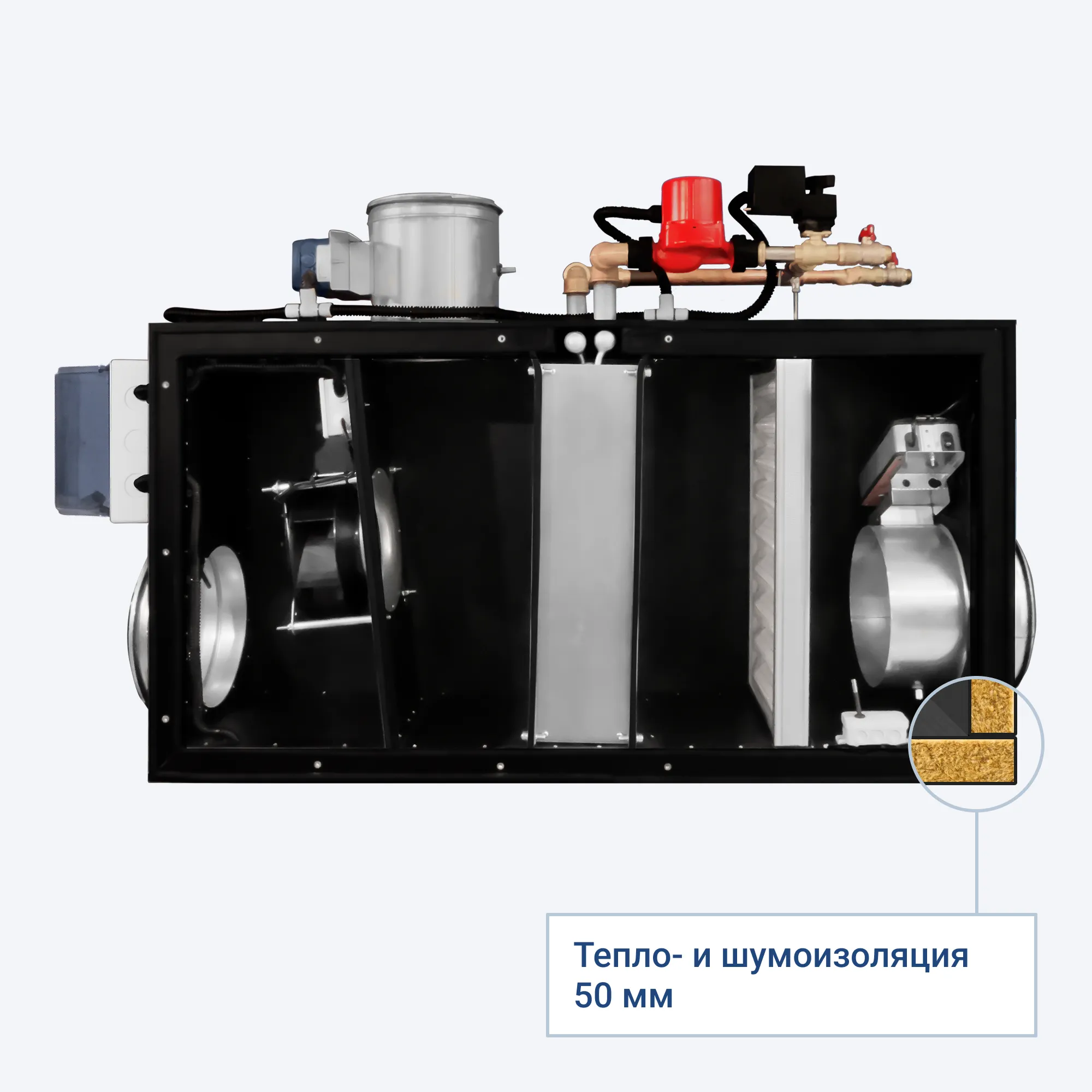 Устройство приточного модуля Capsule Pool: фильтр, нагреватель и EC-вентилятор