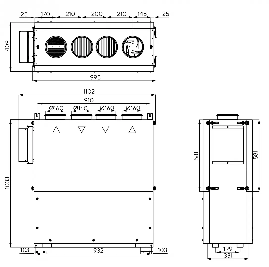 Габаритные размеры — Zenit Heco V 350 1,5E (Steel). Размеры в миллиметрах.