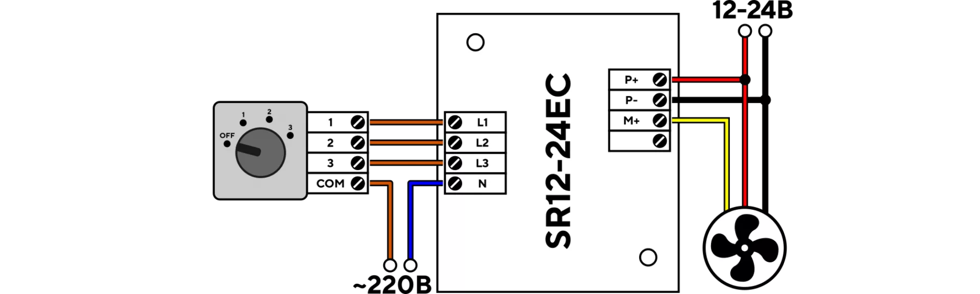 Схема подключения — для ЕС-вентилятора SR12-24EC.