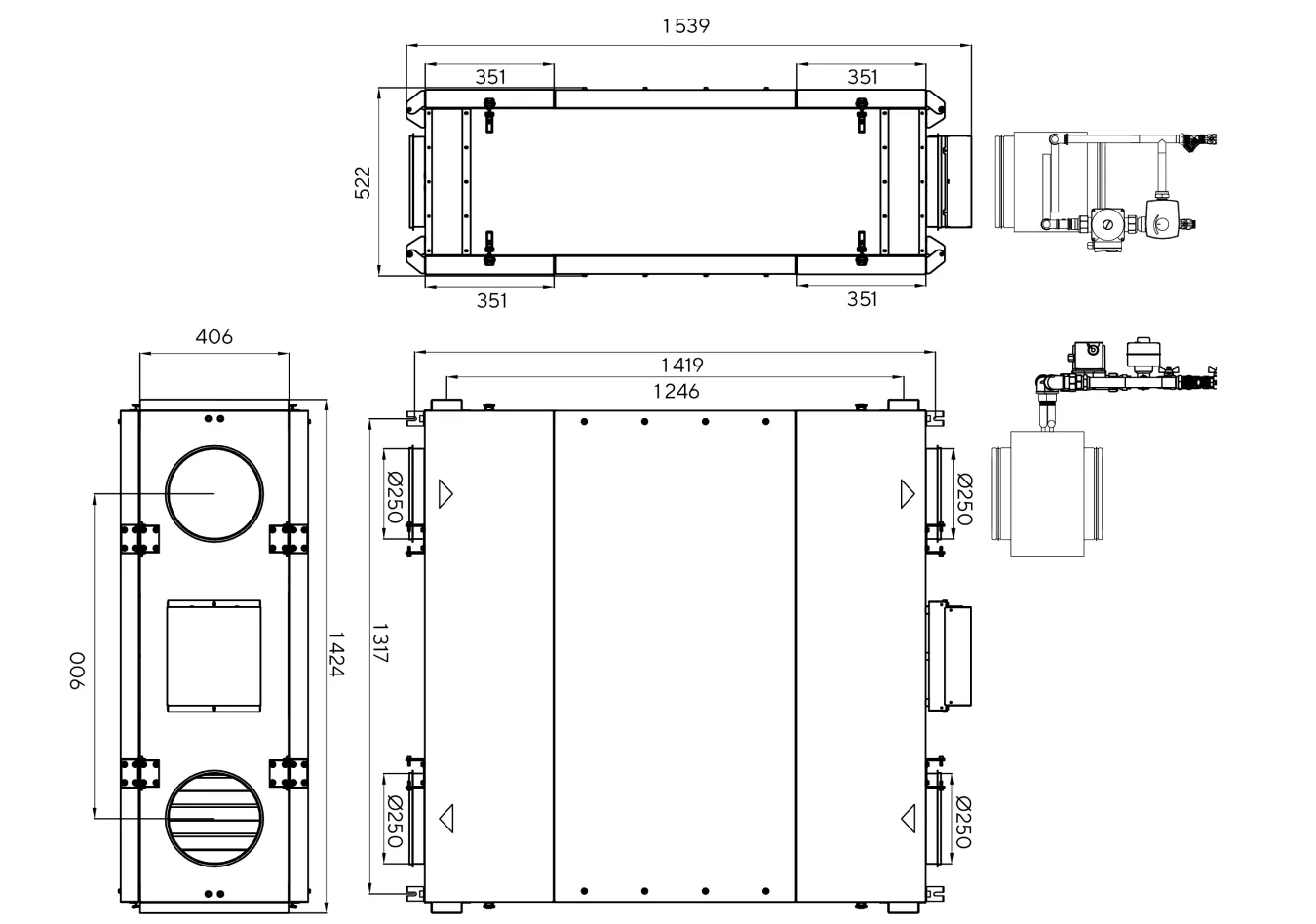 Габаритные размеры — Zenit Standart X 1000 W2R. Размеры в миллиметрах.